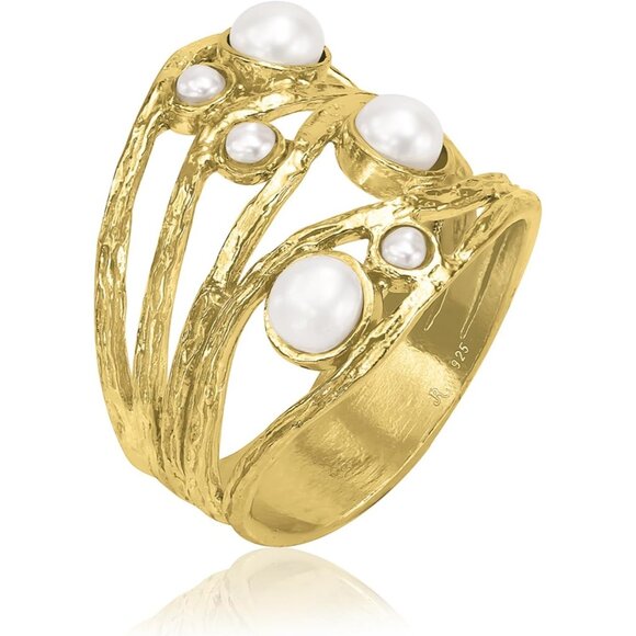Women's 14K Gold Over Sterling Silver Statement Rings With 2mm & 4mm Freshwater